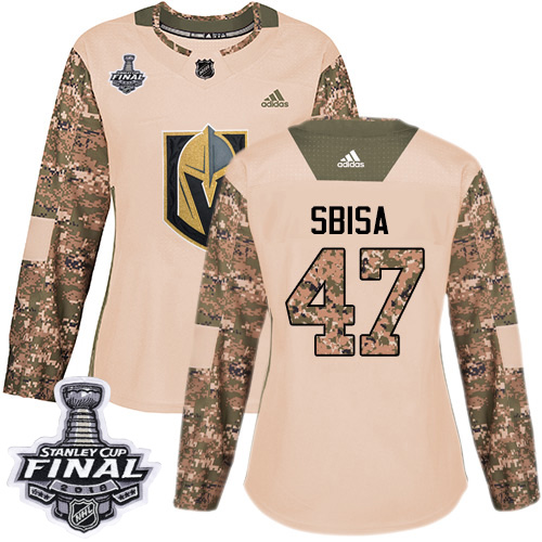 Adidas Golden Knights #47 Luca Sbisa Camo Authentic Veterans Day 2018 Stanley Cup Final Women's Stitched NHL Jersey
